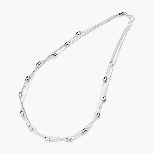 NWT Beaded Layered Chain Necklace S925 Silver 17" Minimalist Contemporary - Picture 3 of 10